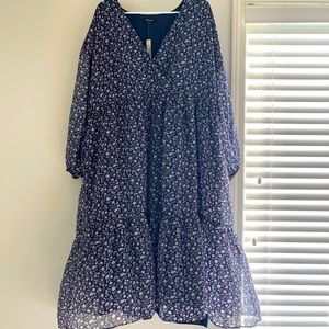Madewell Floral Midi dress with sheer sleeve